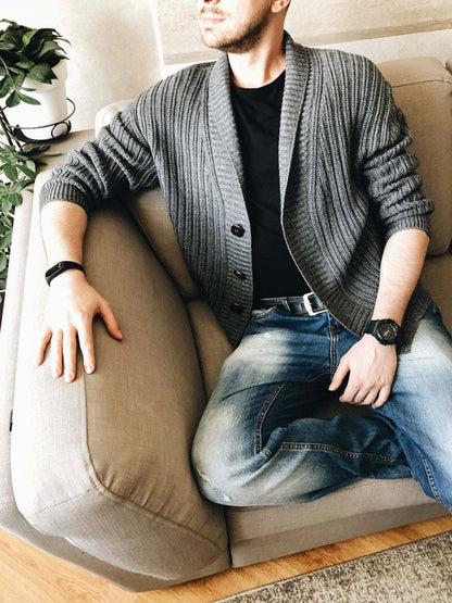 Men's Solid Color Single Breasted Casual Knit Cardigan - Hiccupzz