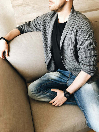 Men's Solid Color Single Breasted Casual Knit Cardigan - Hiccupzz