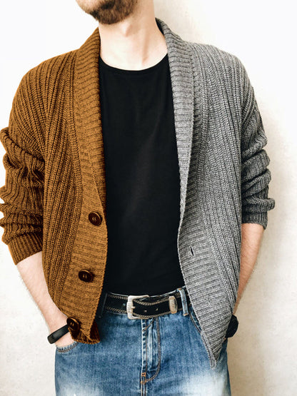 Men's Color Block Single Breasted Casual Knit Cardigan - Hiccupzz