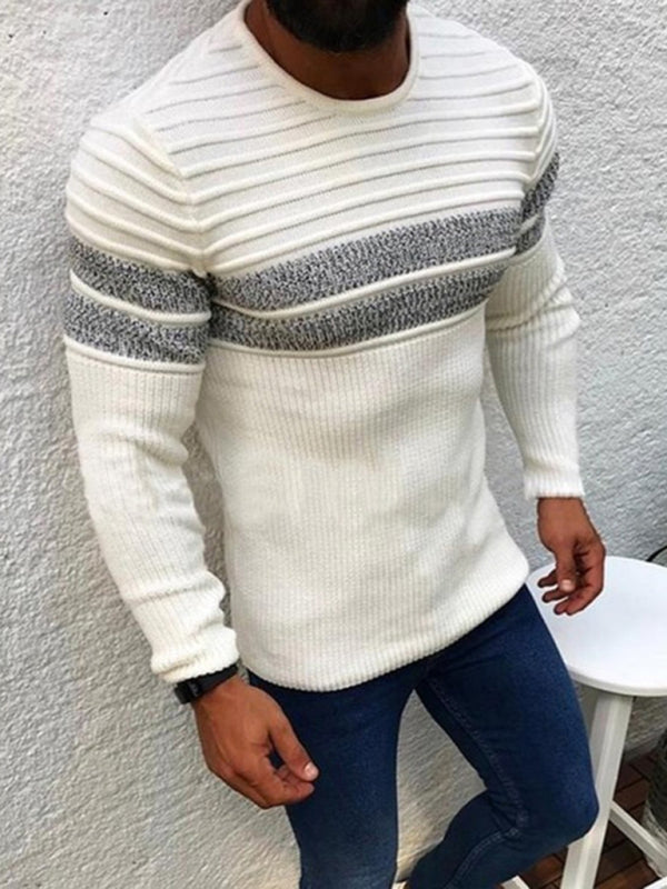 Men's Colorblock Stripe Casual Crew Neck Pullover - Hiccupzz