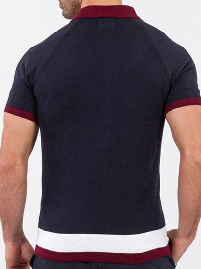 Men's single Breasted Paneled Color Contrast Short Sleeve Shirt - Hiccupzz