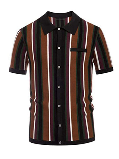 Men's single Breasted Color Contrast Stripe Short Sleeve Shirt - Hiccupzz