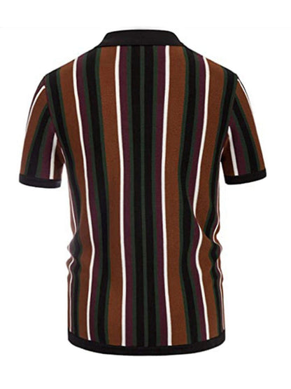 Men's single Breasted Color Contrast Stripe Short Sleeve Shirt - Hiccupzz