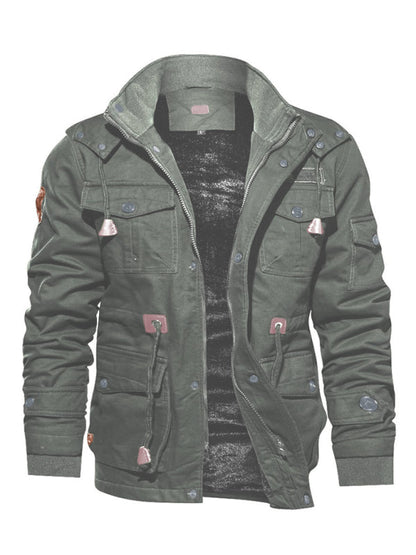 Men's Mid-Length Loose Stand Collar Hooded Cotton Top Youth Men's Jacket - Hiccupzz