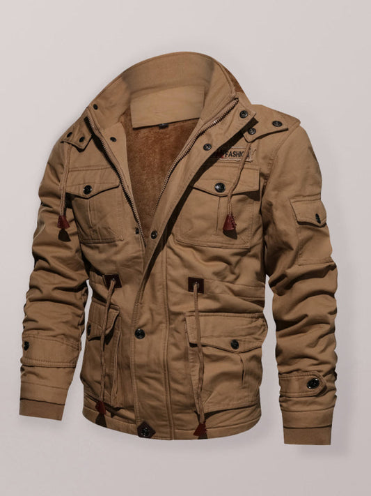 Men's Mid-Length Loose Stand Collar Hooded Cotton Top Youth Men's Jacket - Hiccupzz