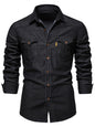 Denim non-iron shirt men's casual solid color non-iron men's long-sleeved shirt - Hiccupzz
