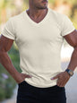 Men's Summer Slim Fit V-Neck Sports T-Shirt – Breathable Solid Color Short Sleeve
