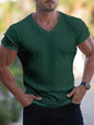 Men's Summer Slim Fit V-Neck Sports T-Shirt – Breathable Solid Color Short Sleeve