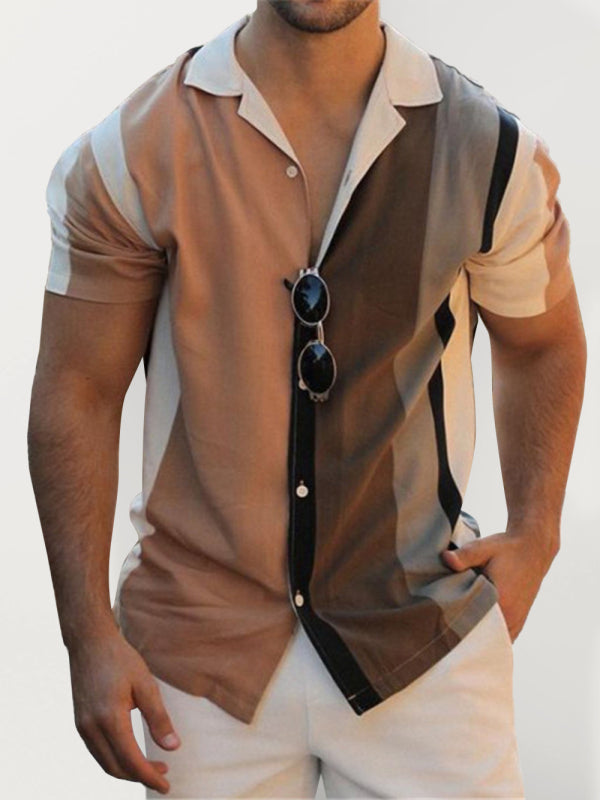 Men's Color Block Short Sleeve Button-up Shirt