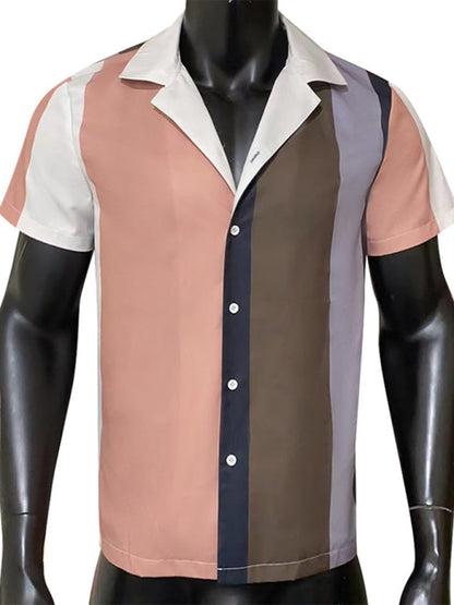Men's Color Block Short Sleeve Button-up Shirt - Hiccupzz