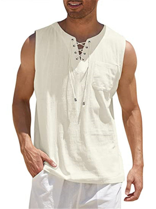 Men's Solid Color Lace Tie Jersey Muscle Tank