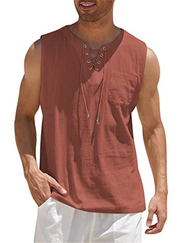 Men's Solid Color Lace Tie Jersey Muscle Tank