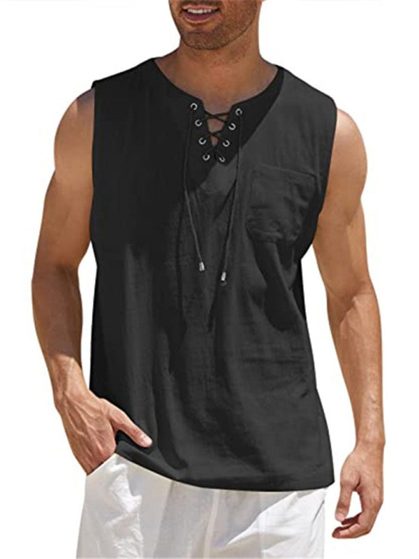 Men's Solid Color Lace Tie Jersey Muscle Tank