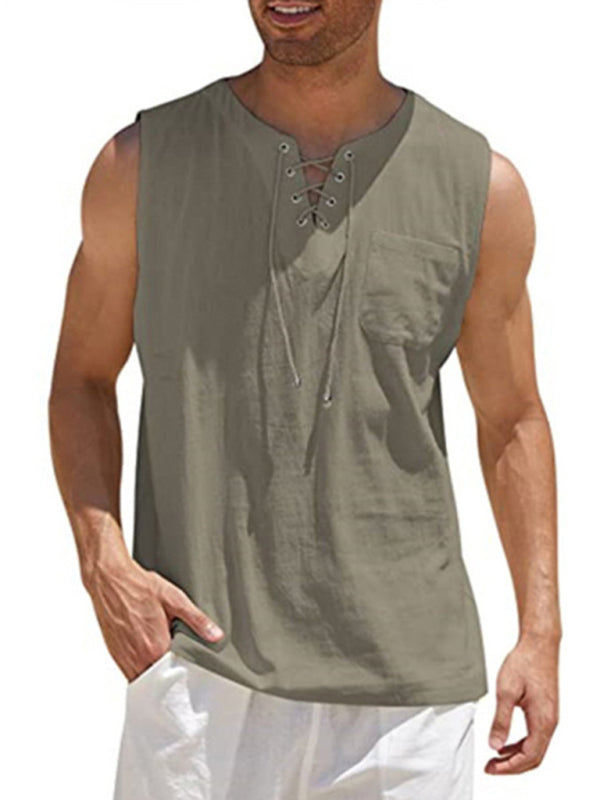 Men's Solid Color Lace Tie Jersey Muscle Tank