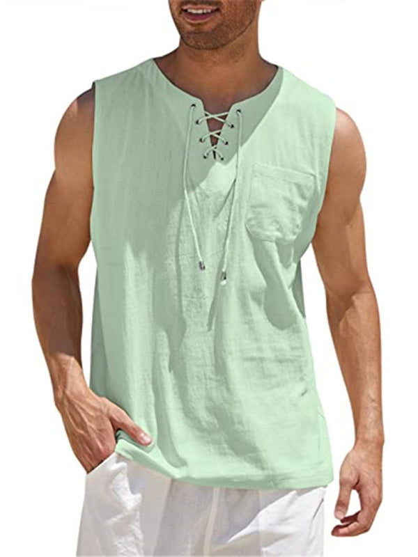 Men's Solid Color Lace Tie Jersey Muscle Tank