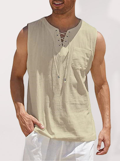 Men's Solid Color Lace Tie Jersey Muscle Tank - Hiccupzz