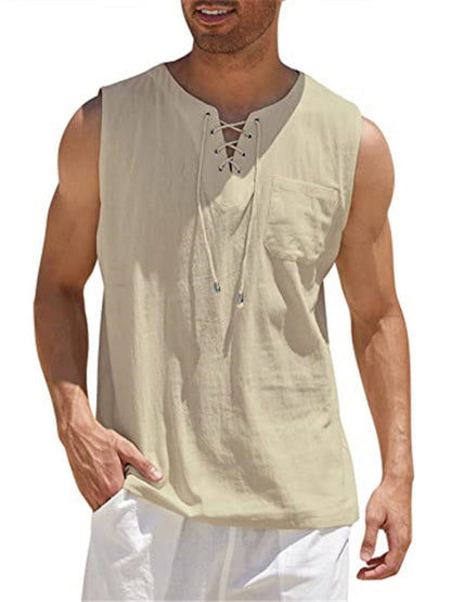 Men's Solid Color Lace Tie Jersey Muscle Tank - Hiccupzz