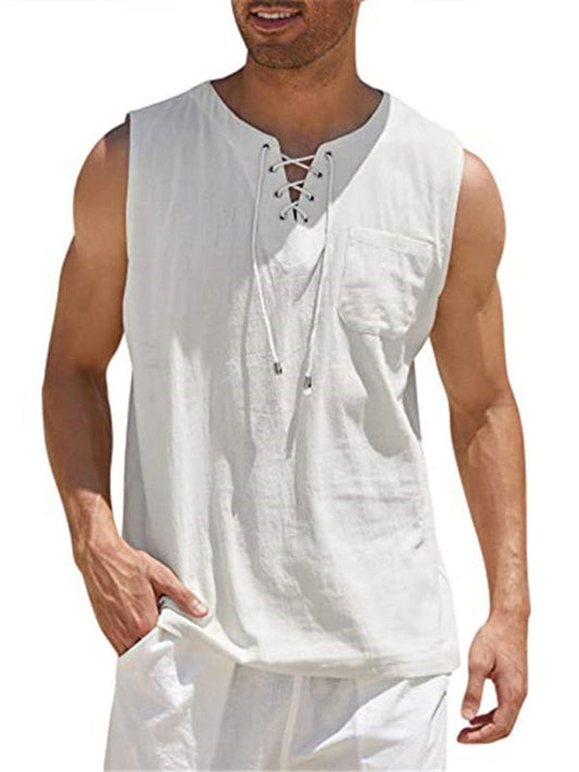 Men's Solid Color Lace Tie Jersey Muscle Tank