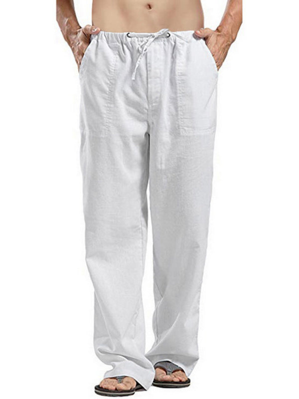 Men's Solid Color Linen Blend Drawstring Pants