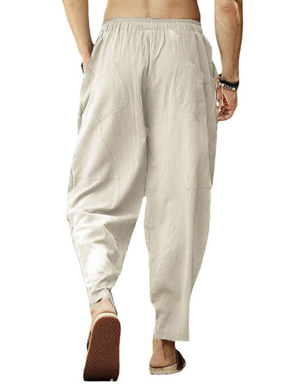 Men's casual loose cotton and linen drawstring hip-hop lantern pencil pants - Hiccupzz