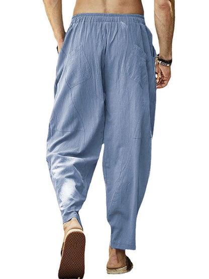Men's casual loose cotton and linen drawstring hip-hop lantern pencil pants - Hiccupzz