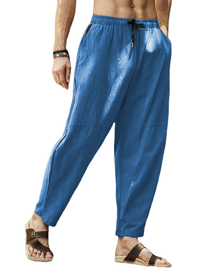 Men's casual loose cotton and linen drawstring hip-hop lantern pencil pants - Hiccupzz