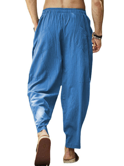 Men's casual loose cotton and linen drawstring hip-hop lantern pencil pants - Hiccupzz