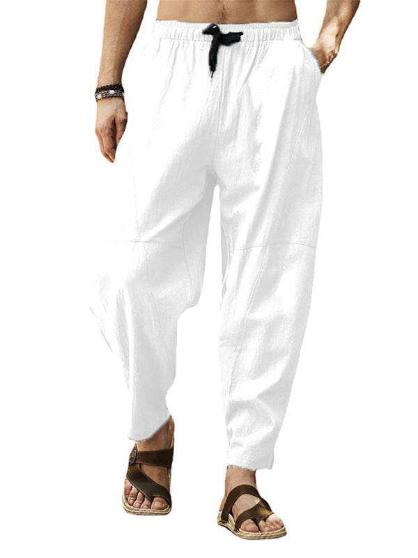 Men's casual loose cotton and linen drawstring hip-hop lantern pencil pants