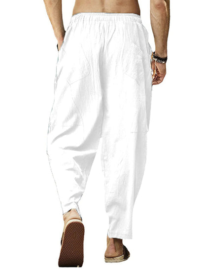 Men's casual loose cotton and linen drawstring hip-hop lantern pencil pants - Hiccupzz