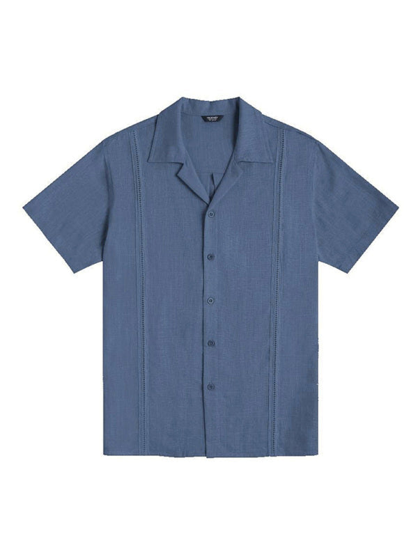 Men's Loose Casual Linen Shirt Cuban Guayabera Short Sleeve Beach Shirt - Hiccupzz