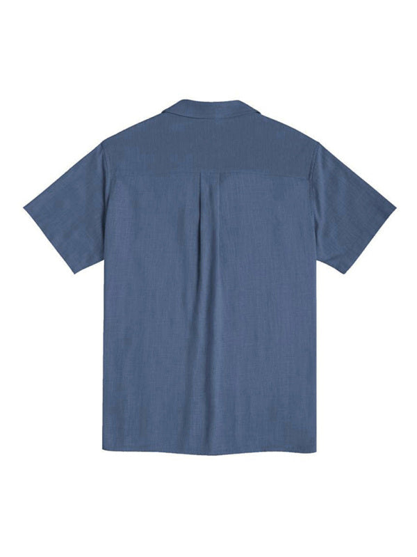 Men's Loose Casual Linen Shirt Cuban Guayabera Short Sleeve Beach Shirt - Hiccupzz