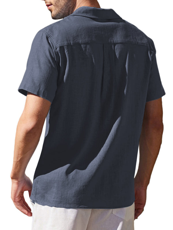 Men's Loose Casual Linen Shirt Cuban Guayabera Short Sleeve Beach Shirt - Hiccupzz
