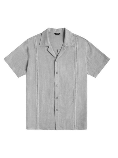 Men's Loose Casual Linen Shirt Cuban Guayabera Short Sleeve Beach Shirt - Hiccupzz