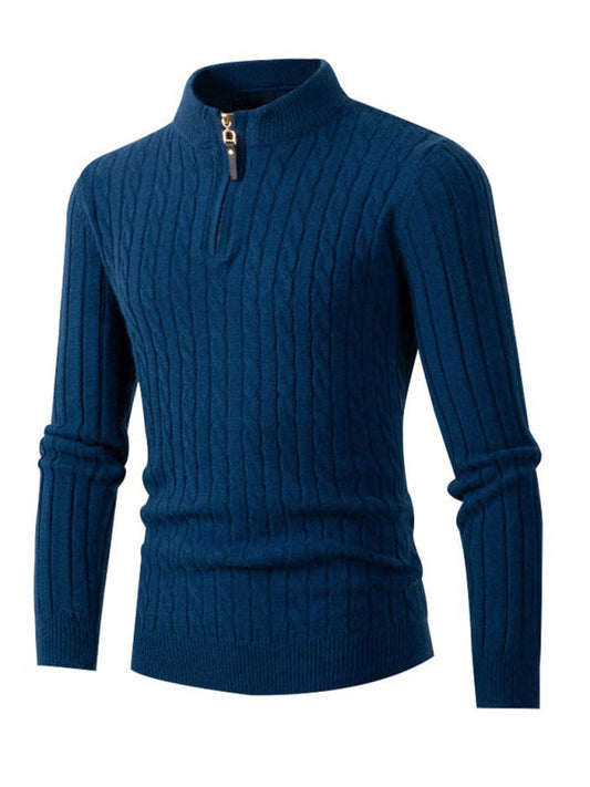 Long-sleeved twisted half-high collar zipper knitted sweater bottoming top