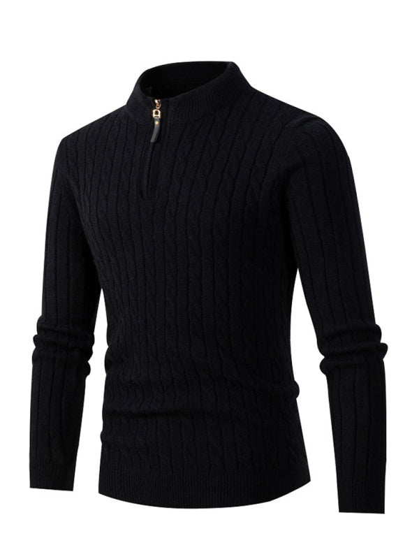 Long-sleeved twisted half-high collar zipper knitted sweater bottoming top