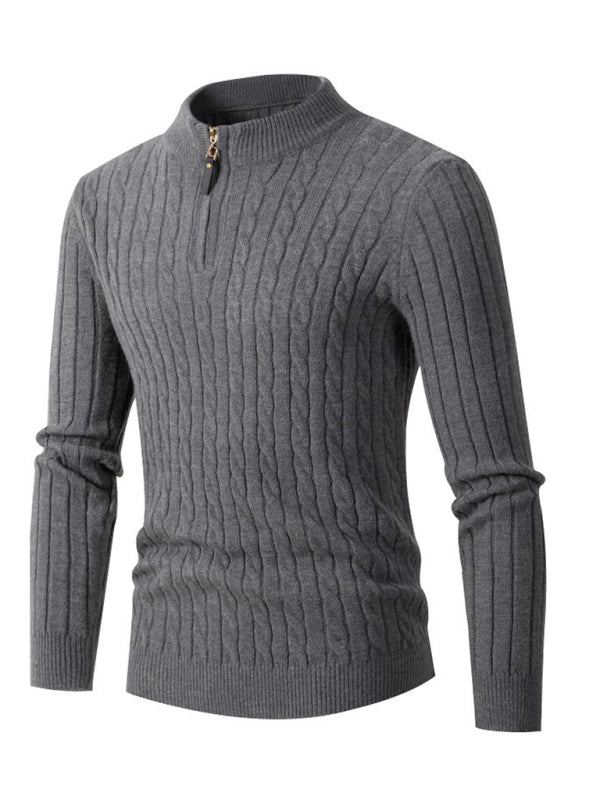 Long-sleeved twisted half-high collar zipper knitted sweater bottoming top