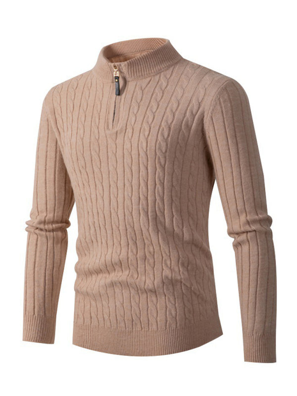 Long-sleeved twisted half-high collar zipper knitted sweater bottoming top