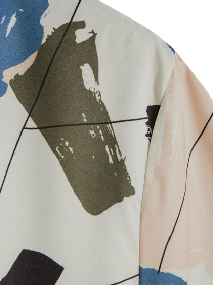 White Graffiti Print Lapel Cotton Slim Fit Men's Shirt - Hiccupzz