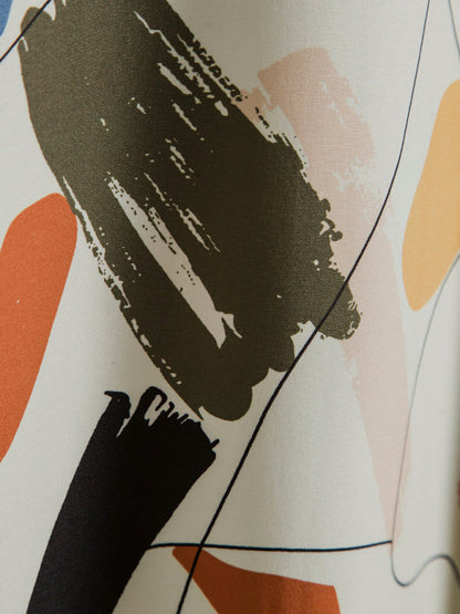 White Graffiti Print Lapel Cotton Slim Fit Men's Shirt - Hiccupzz