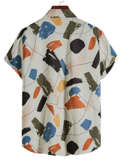 White Graffiti Print Lapel Cotton Slim Fit Men's Shirt - Hiccupzz