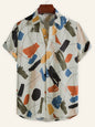 White Graffiti Print Lapel Cotton Slim Fit Men's Shirt - Hiccupzz