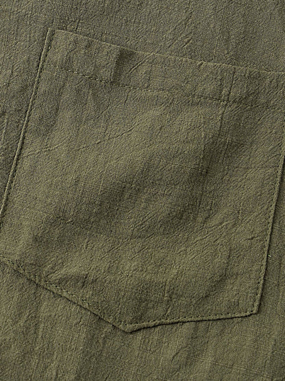 Men's Cotton Linen Casual Set – Solid Color Short-Sleeve T-Shirt & Shorts