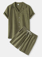 Men's Cotton Linen Casual Set – Solid Color Short-Sleeve T-Shirt & Shorts