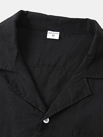 Men's Cotton Linen Casual Set – Solid Color Short-Sleeve T-Shirt & Shorts
