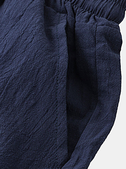 Men's Cotton Linen Casual Set – Solid Color Short-Sleeve T-Shirt & Shorts