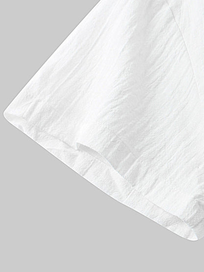 Men's Cotton Linen Casual Set – Solid Color Short-Sleeve T-Shirt & Shorts