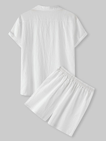 Men's Cotton Linen Casual Set – Solid Color Short-Sleeve T-Shirt & Shorts