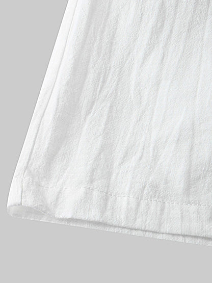 Men's Cotton Linen Casual Set – Solid Color Short-Sleeve T-Shirt & Shorts
