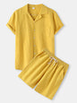 Men's Cotton Linen Casual Set – Solid Color Short-Sleeve T-Shirt & Shorts