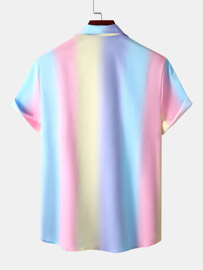Men's Rainbow Color Short Sleeve Button-Up Camp Shirt - Hiccupzz